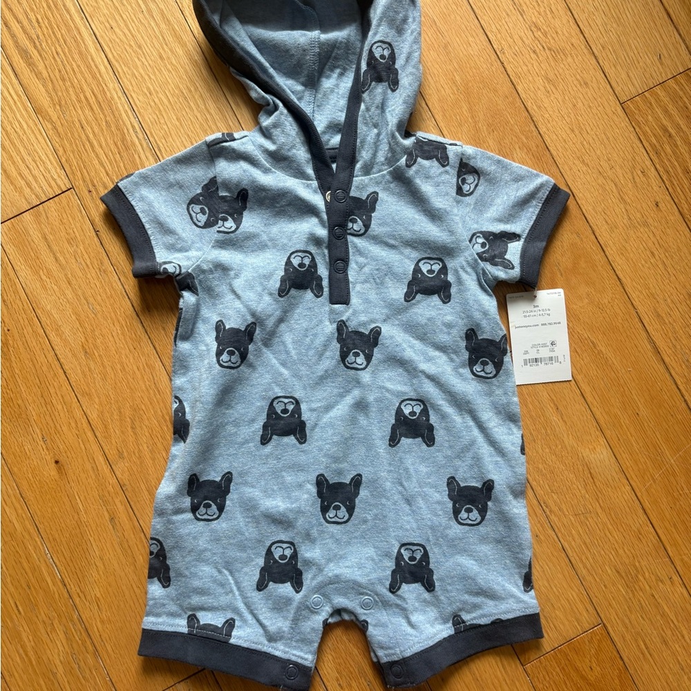 French bulldog onesie light blue with a hood